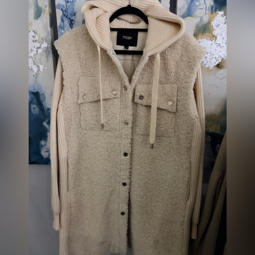 Maje Knit Panelled Teddy Vest Sweater Jacket - Picture 9 of 9
